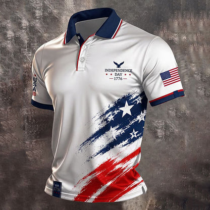 Cardydony Men's Independence Day America Flag Print Casual Polo Shirt