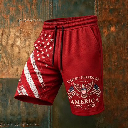Cardydony Men's Usa Anniversary Flag With Eagle Pattern Casual Mesh Shorts
