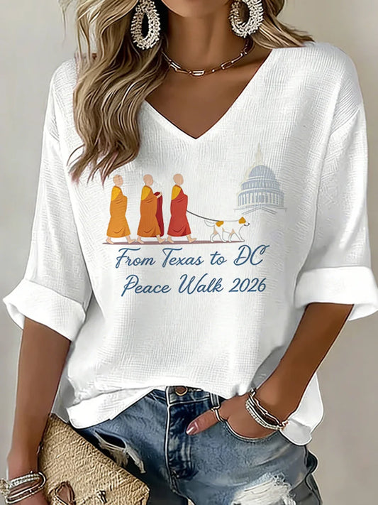 Cardydony Women's Walk For Peace Print V-neck T-shirt