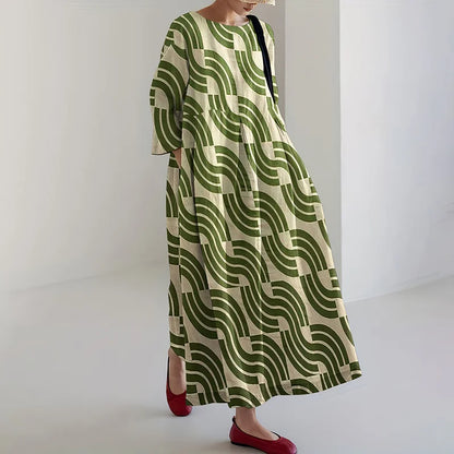 Cardydony Women's Japanese Geometric Art Print Midi Dress