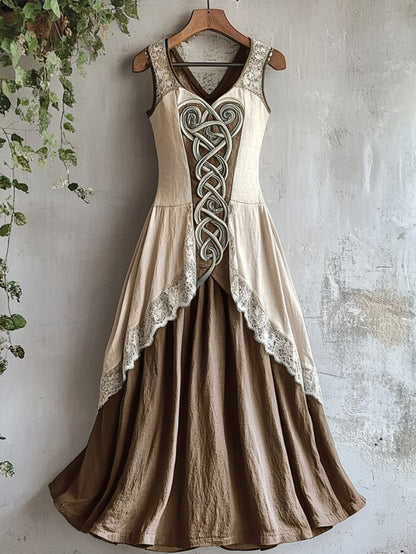 Cardydony Viking Tribal Celtic Knot Art Lace Linen Tank Dress