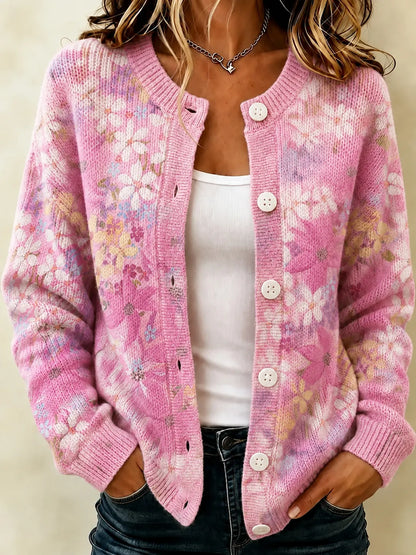 Cardydony Women's Breast Cancer Awareness Month Floral Print Casual Cardigan