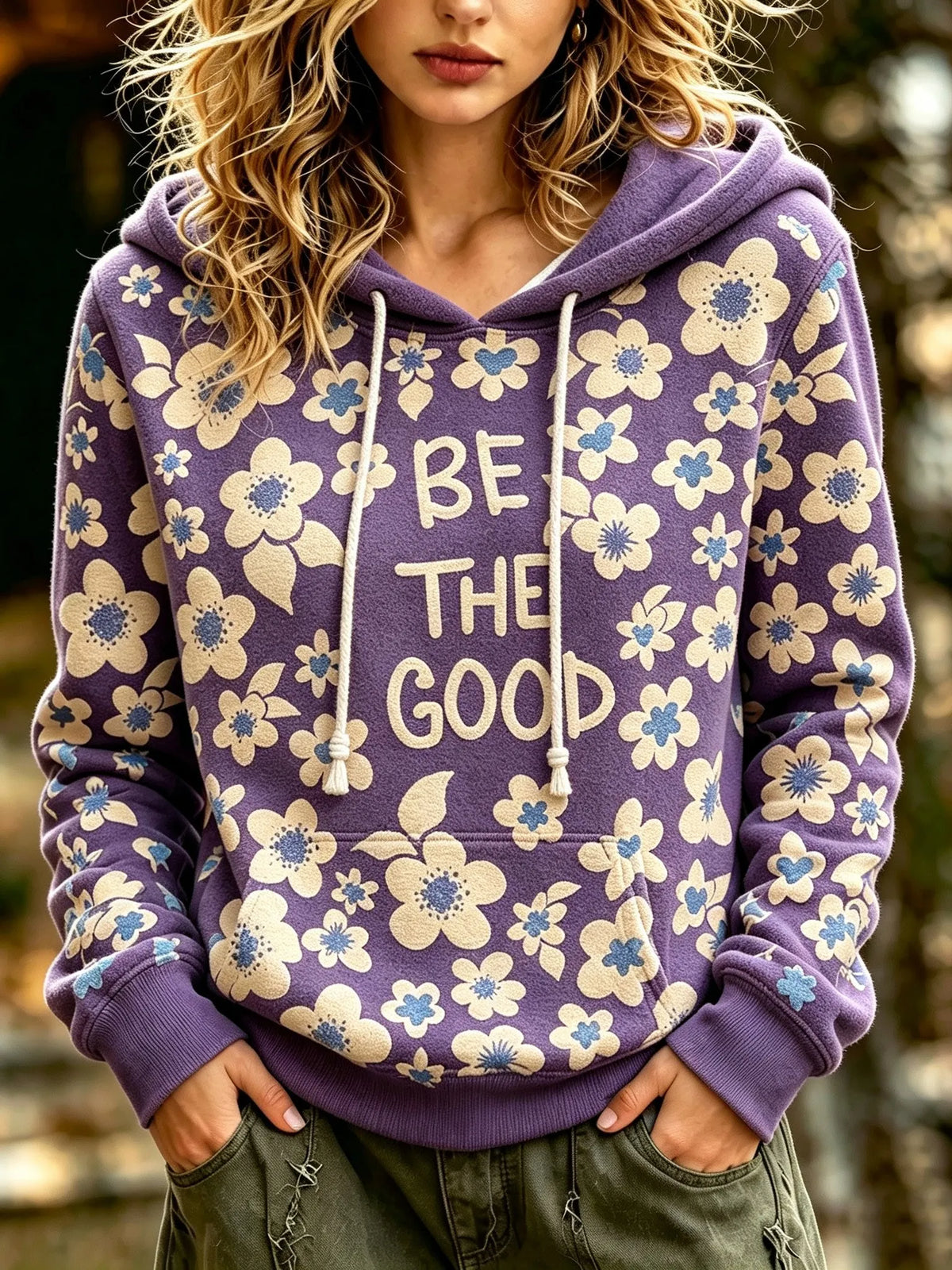 Cardydony Women's Retro Bohemian Floral Print Hooded Sweatshirt