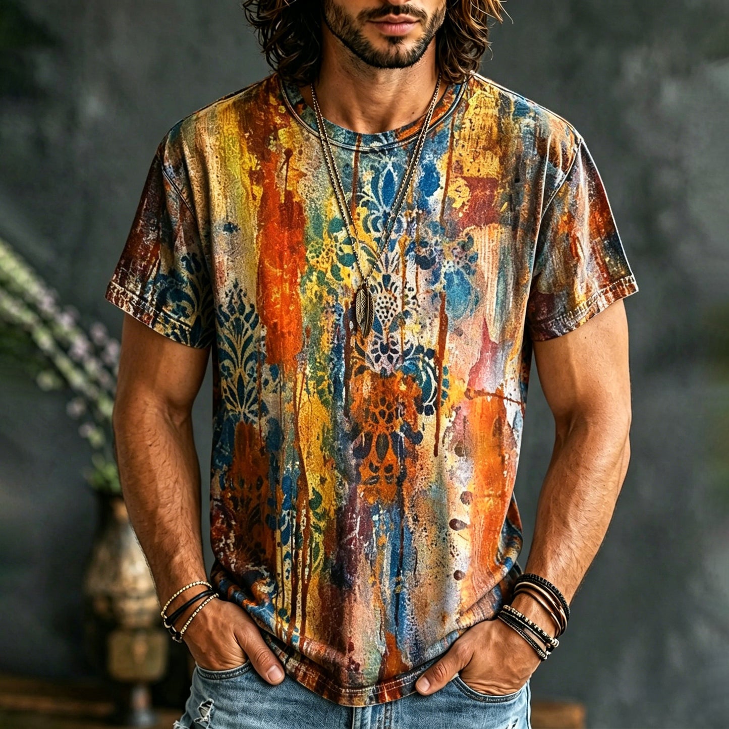 Cardydony Men's Hippie Vintage Tie Dye Print T-shirt