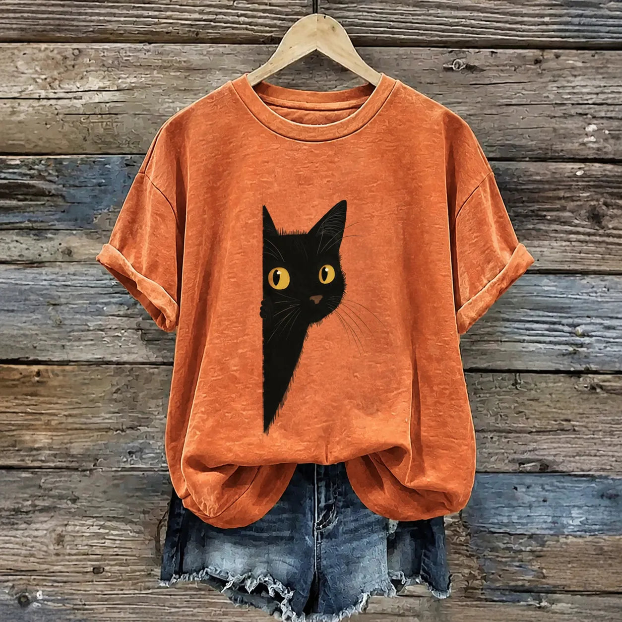 Cardydony Women's Vintage Black Cat Art Casual Short Sleeve T-shirt