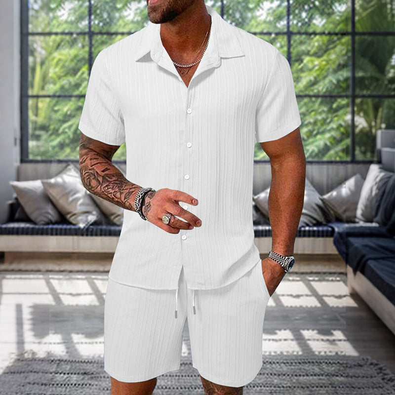 Cardydony Men's Leisure Textured Shirt Set