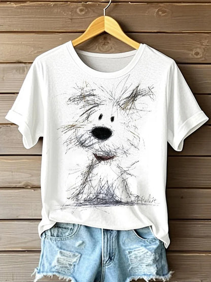 Cardydony Sketchy Puppy Line Art Short Sleeve T-shirt
