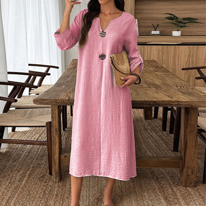 Cardydony Women's Elegant V-neck Linen-cotton Maxi Dress