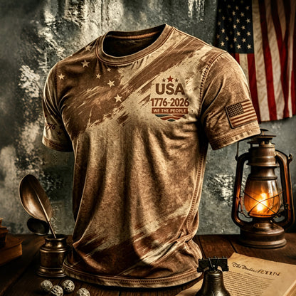 Cardydony Men's Retro Independence Day Art Print Crew Neck Short Sleeve T-shirt