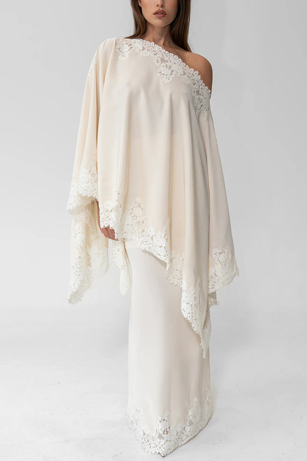 Cardydony Women's Like A Swan Satin Lace Trim High Rise Elastic Waist Drape Maxi Skirt