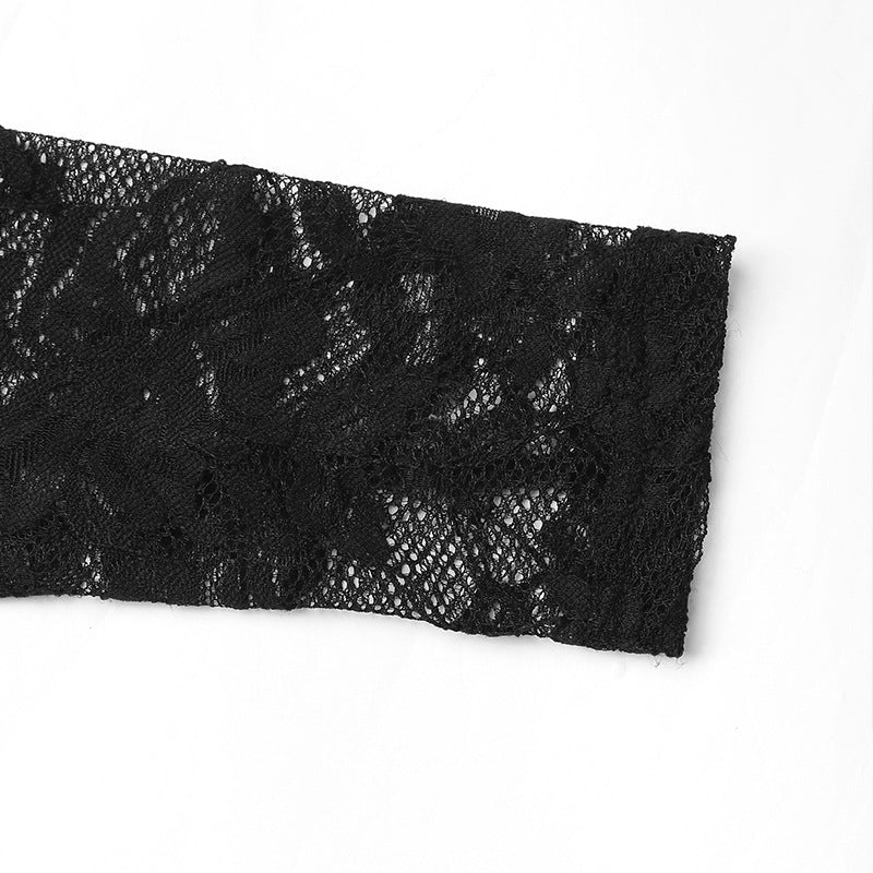 Cardydony Women's Black Lace Bodysuit - Long Sleeve Corset Style with Built-In Cups