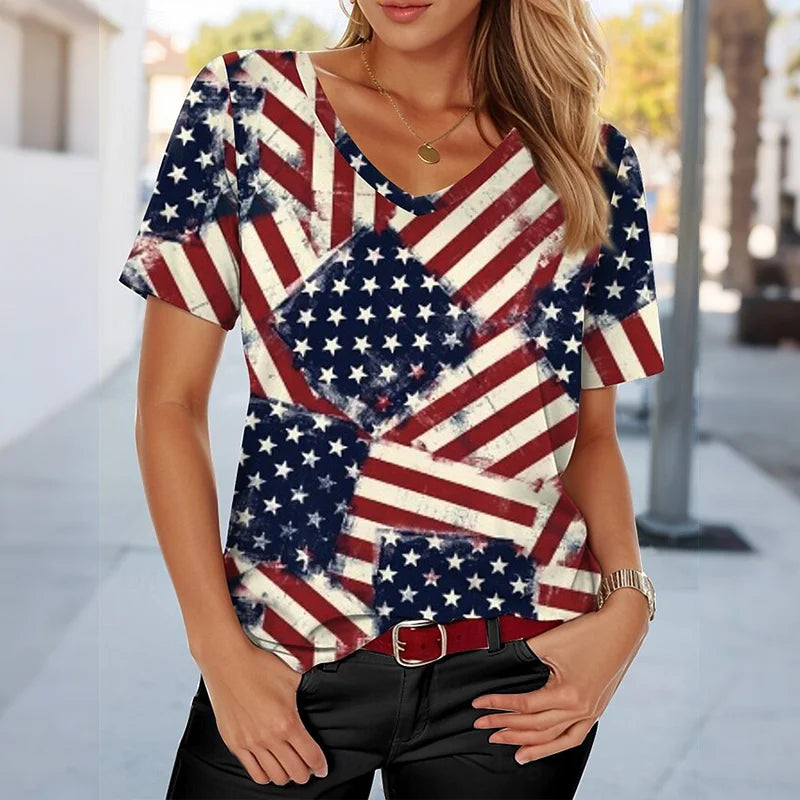 Cardydony Women's America 250 Year Anniversary Pattern T Shirt