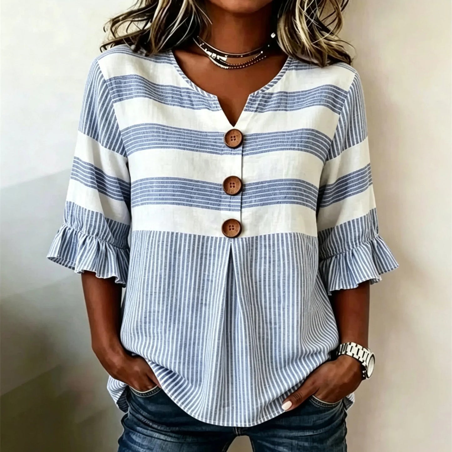 Cardydony Women's Retro Striped Print Casual Top