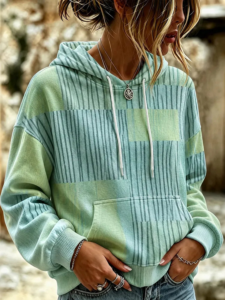 Cardydony Women's Simple Striped Art Pattern Casual Hoodie