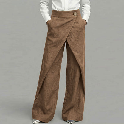 Cardydony Women's Casual Retro Slanted Button Cotton And Linen Pants
