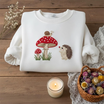 Cardydony Embroidered Hedgehog Snail Mushroom Sweatshirt