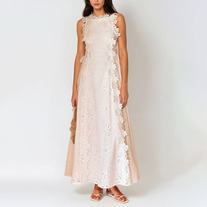 Cardydony Women's Delicate Lace Hook And Lace Up Sides Maxi Dress