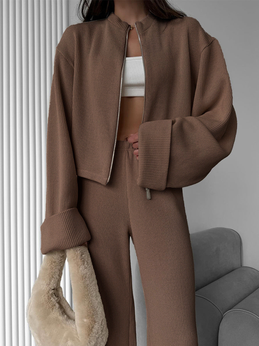 Cardydony Women's Women's Knit 2 Piece Set – Zip Jacket and Wide Leg Pants Outfit