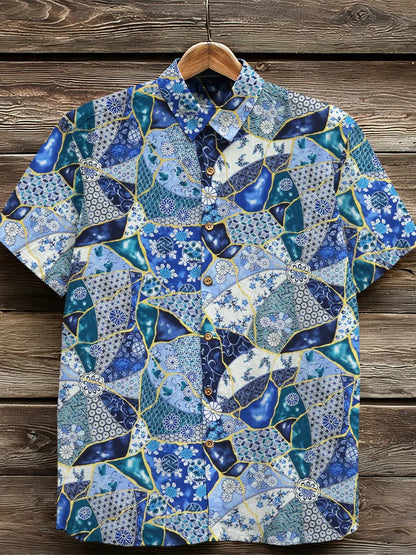 Cardydony Vintage Japanese Inspired Pattern Cozy Linen Shirt