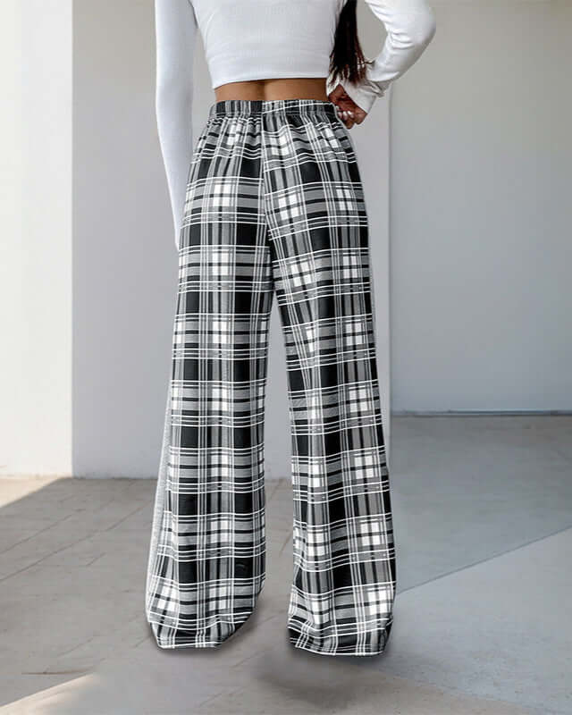 Cardydony Women's Plaid Wide-Leg Lounge Pants | Drawstring High-Waist