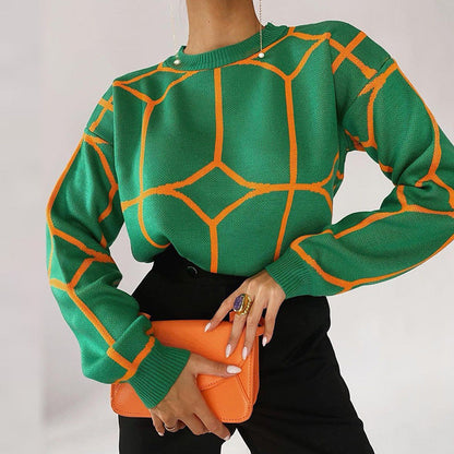 Cardydony Women's Vibrant Geometric Knit Sweater for Bold Statements