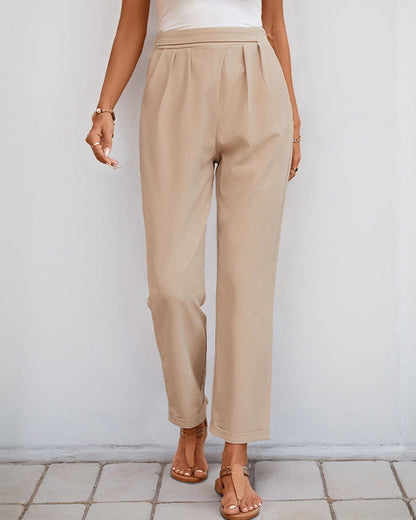 Cardydony Women's High Waist Pleated Trousers | Elegant Straight-Leg Pants
