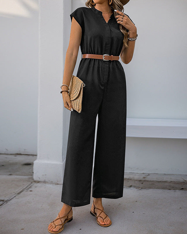 Cardydony Women's Wide Leg Jumpsuit | Short Sleeve Button-Up Romper