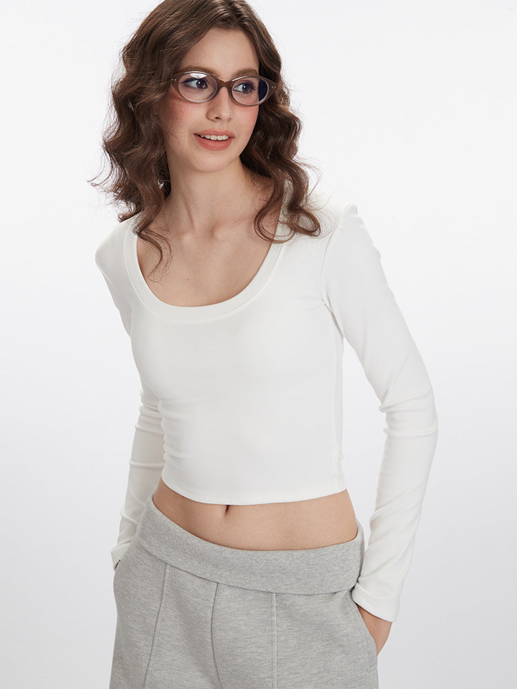 Cardydony Women's U-Neck Long Sleeve Crop Top | Minimalist Slim Fit Basic