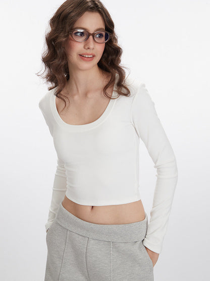 Cardydony Women's U-Neck Long Sleeve Crop Top | Minimalist Slim Fit Basic
