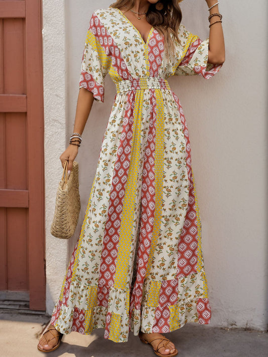 Cardydony Women's Boho Wide-Leg Jumpsuit | V-Neck Flowy One-Piece