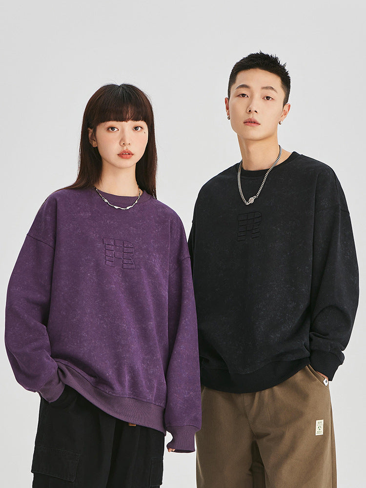Cardydony Embossed Vintage Wash Cotton Blend Sweatshirt