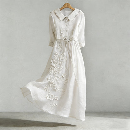 Cardydony Classy White Flowers Vintage Flowy Maxi Dress