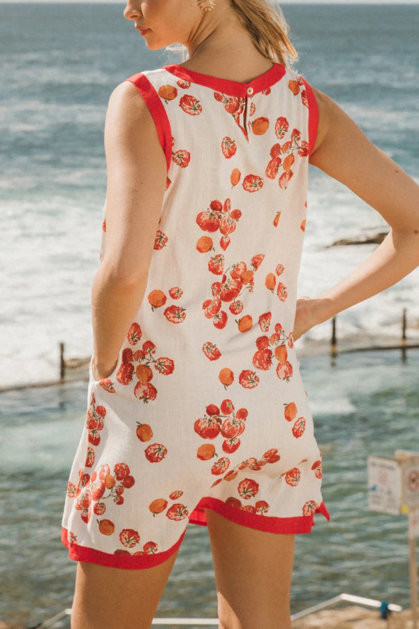 Cardydony Women's Tomato Print Loose Round Neck Sleeveless Casual Pocket Mini Dress