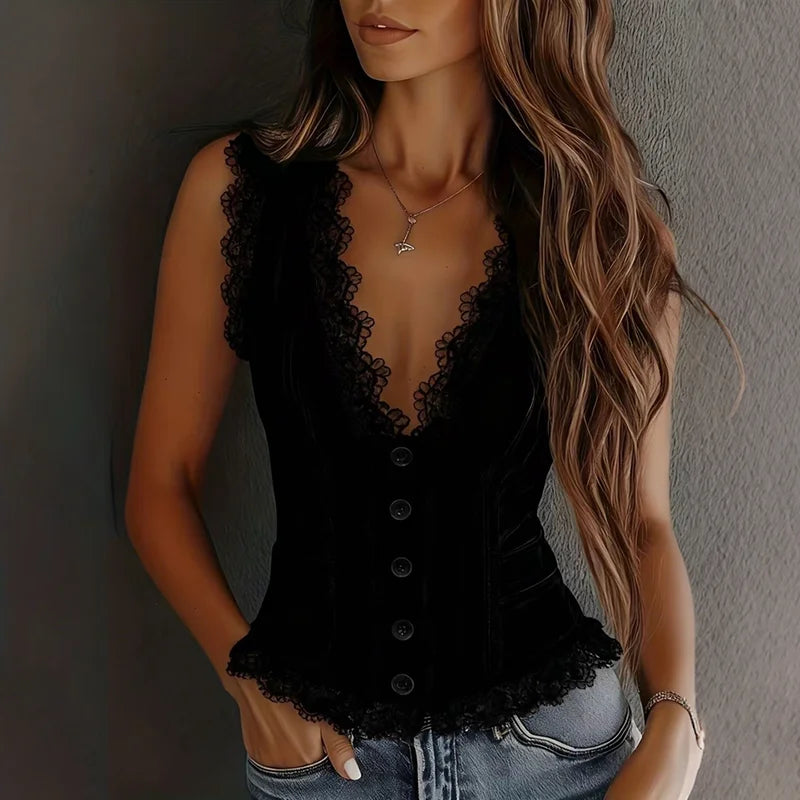 Cardydony Women's Vintage Lace Floral Embroidered V-neck Vest