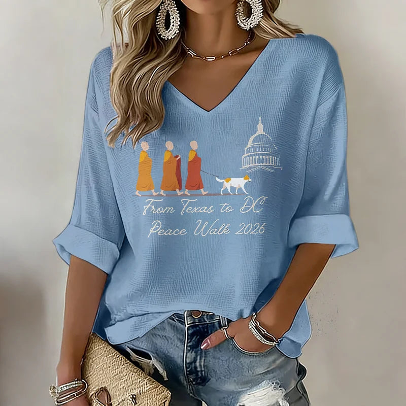 Cardydony Women's Walk For Peace Print V-neck T-shirt