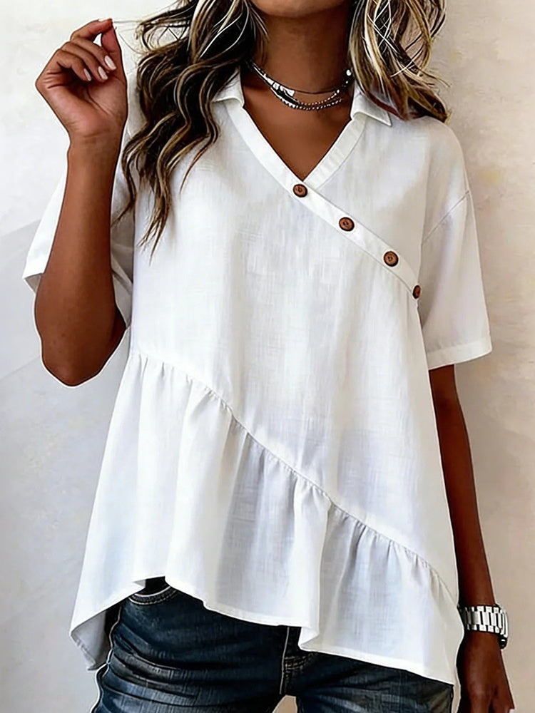 Cardydony Women's Vintage Simple Buttons Cotton Linen Shirt
