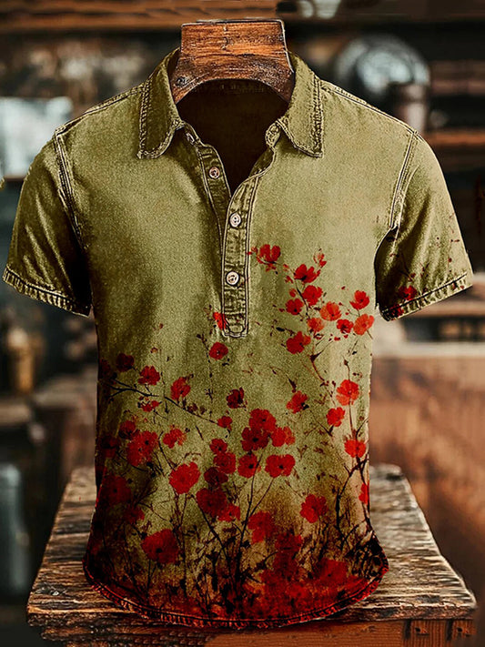 Cardydony Men's Vintage Japanese Floral Art Polo Shirt