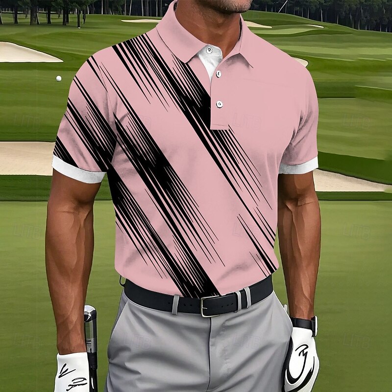 Cardydony Men's Line Pattern Golf Sports Polo Shirt
