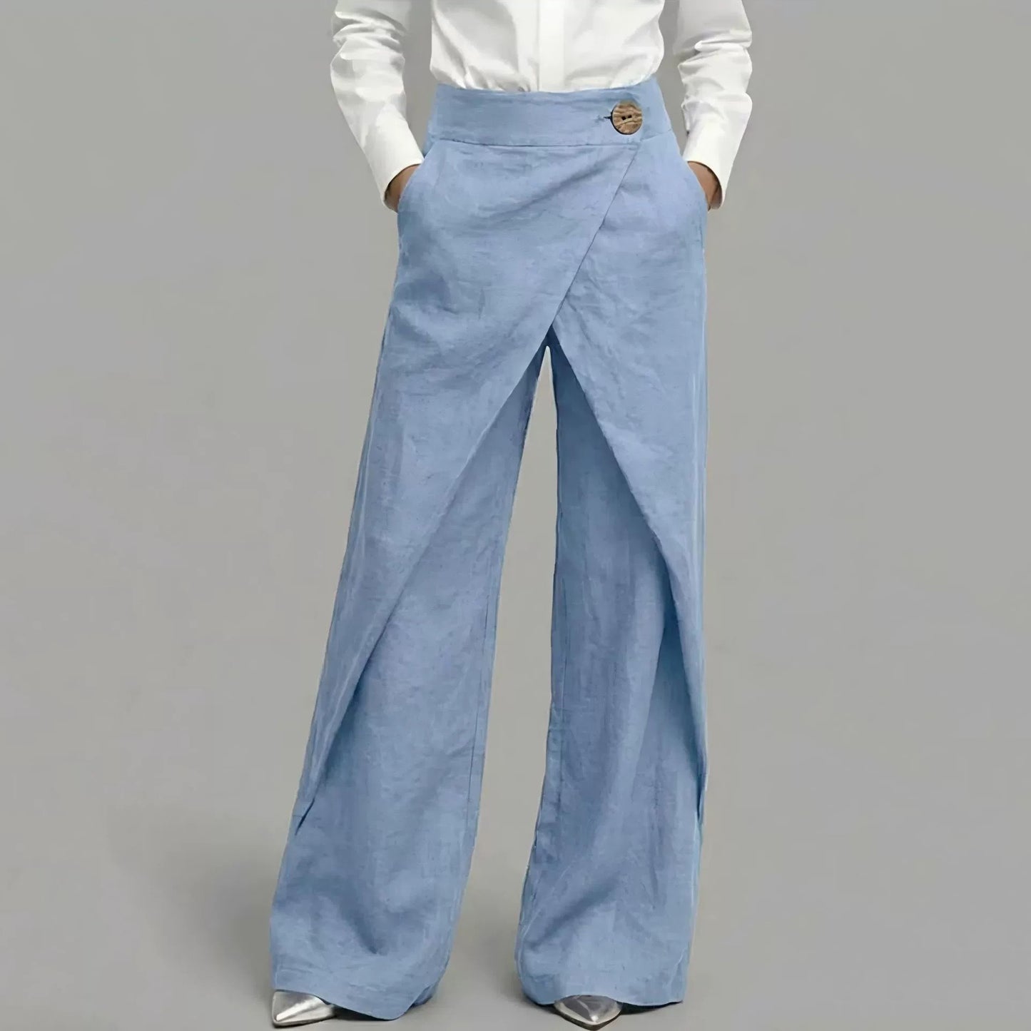 Cardydony Women's Casual Retro Slanted Button Cotton And Linen Pants