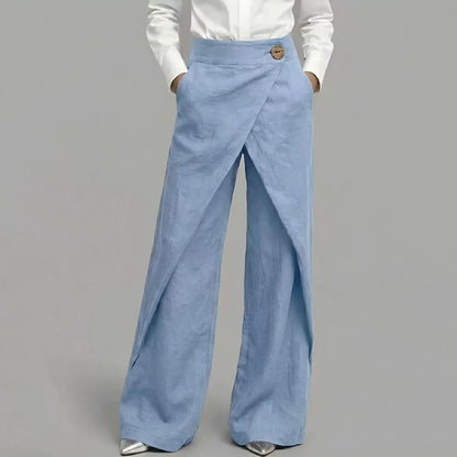 Cardydony Women's Casual Retro Slanted Button Cotton And Linen Pants