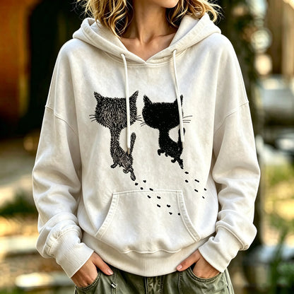 Cardydony Women's Cute Cat Print Casual Hooded Sweatshirt