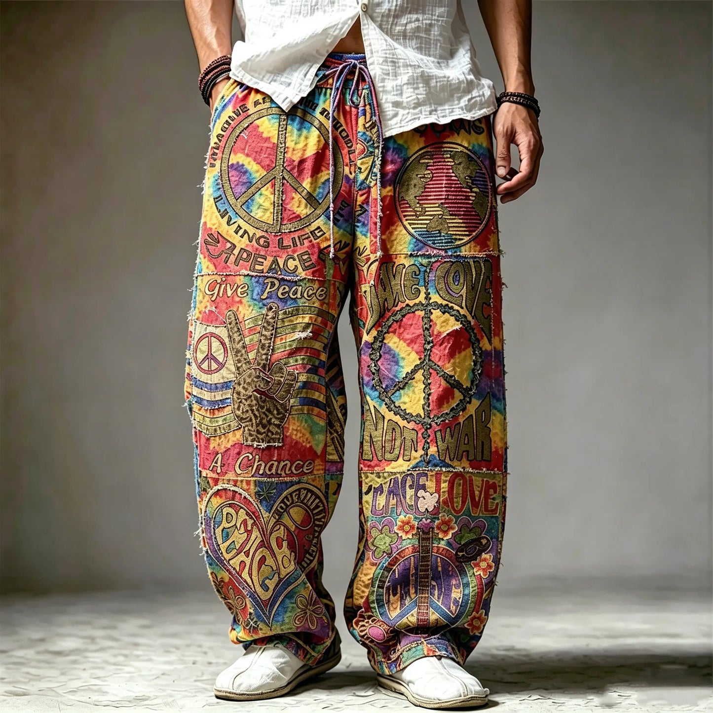 Cardydony Men's Retro Bohemian Hippie Style Printed Casual Pants