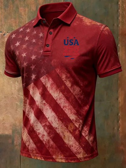 Cardydony Men's Retro American Us Flag Veterans Print Polo Shirt