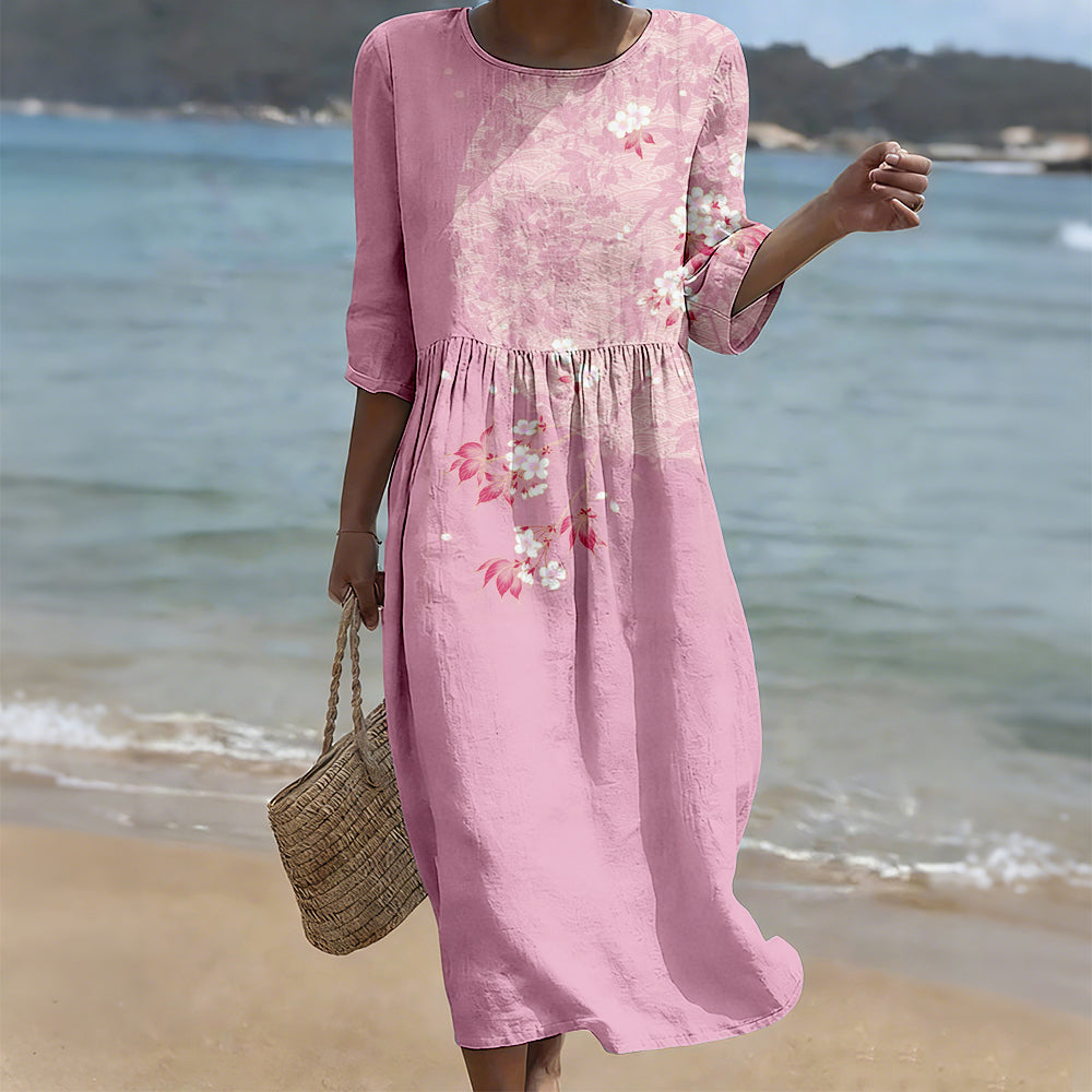 Cardydony Japanese Cherry Blossom Art Cozy Linen Maxi Dress
