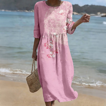 Cardydony Japanese Cherry Blossom Art Cozy Linen Maxi Dress