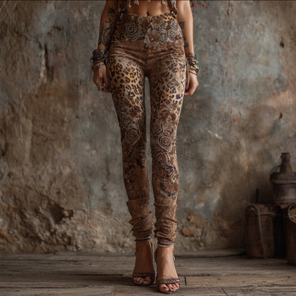 Cardydony Women's Animal Print And Wild Rose Art Casual Slimming Leggings