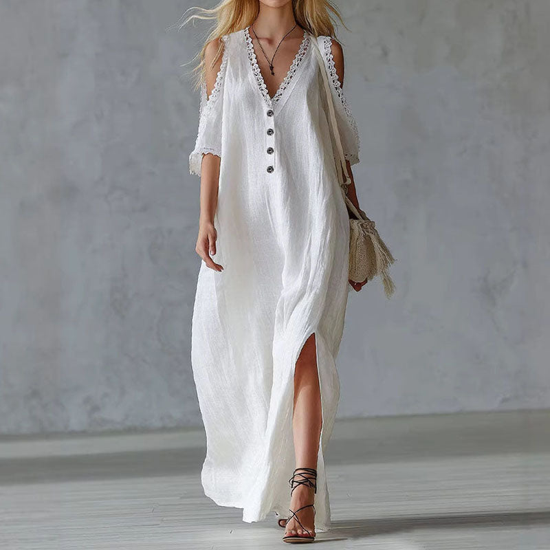 Cardydony Vacation Lace Loose Off-shoulder Maxi Dress