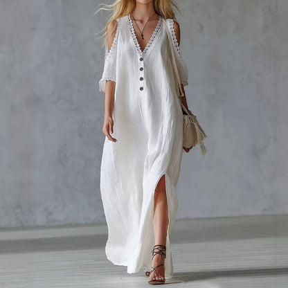 Cardydony Vacation Lace Loose Off-shoulder Maxi Dress