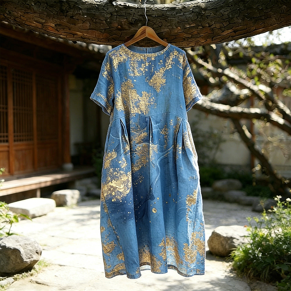 Cardydony Vintage Abstract Marble Texture Art Flowy Linen Maxi Dress