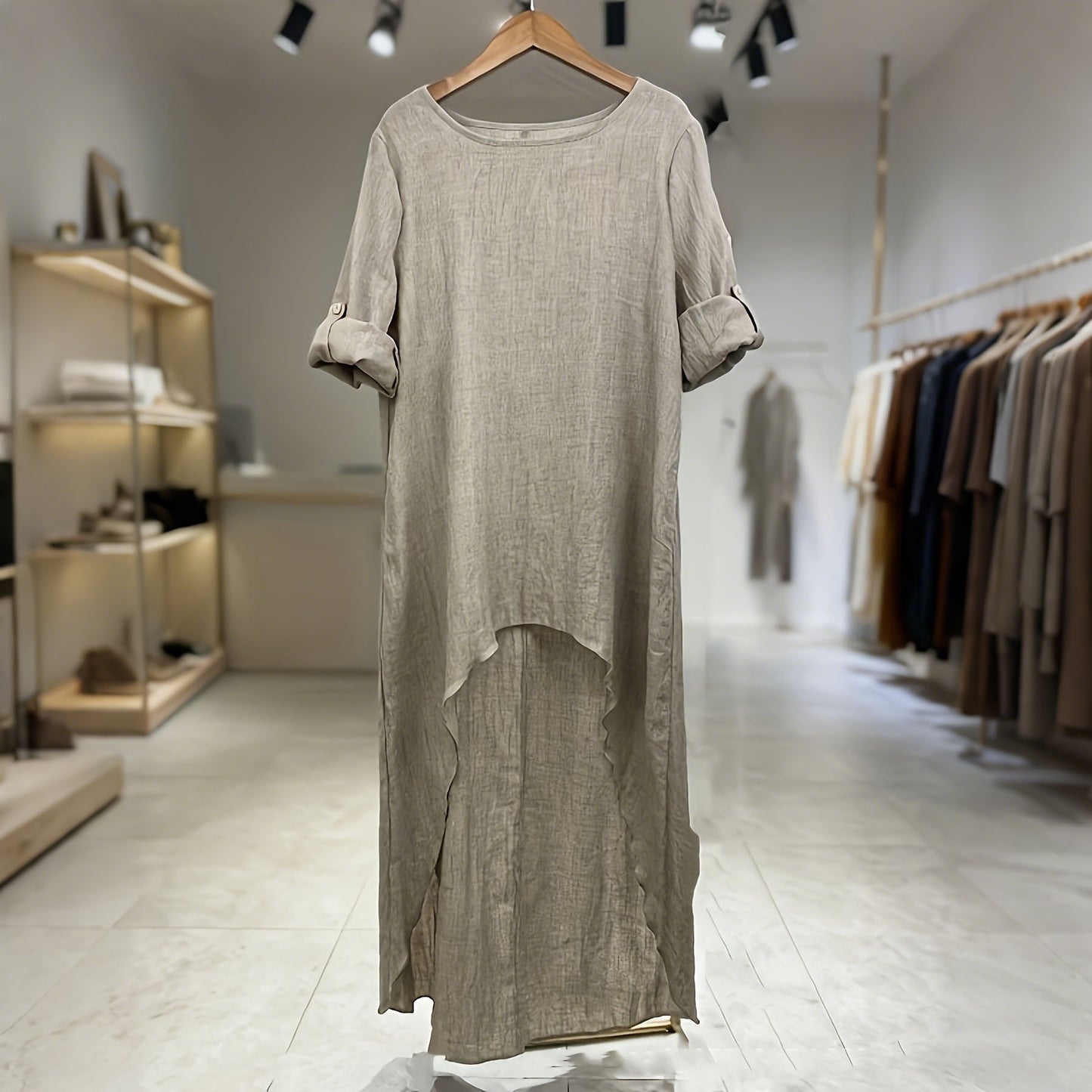 Cardydony Retro Short Front And Long Back Round Neck Loose Shirt